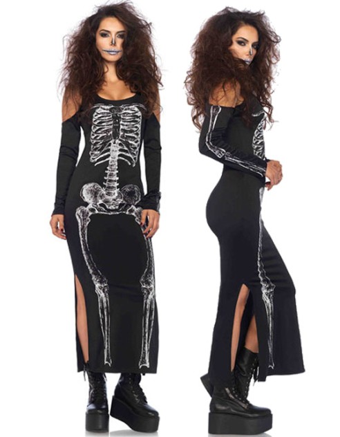 Slip up Skeleton zoobie halloween party costume long dress