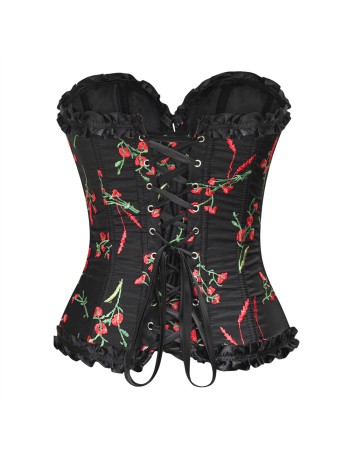 Vintage Lace Up Boned Overbust Waist Trainer Floral Embroidery Corset M22019