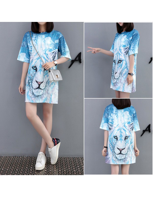 Casual Loose Cartoon Printed T Shirt Dress M8369