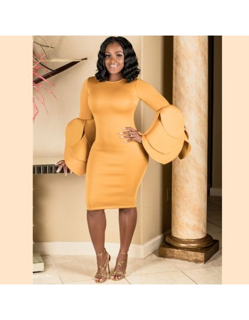 Flare Sleeve Ruffled Slim Party Package Hip Dress M18098
