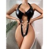 Sexy Women's Black Patent Leather Bracelet Game Outfit Jumpsuit YSF742