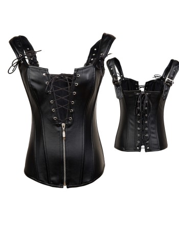 Black Faux Leather Lace Up Corset m1421