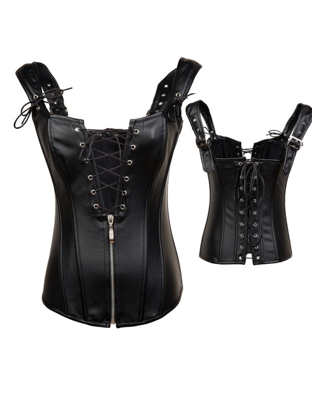 Black Faux Leather Lace Up Corset m1421