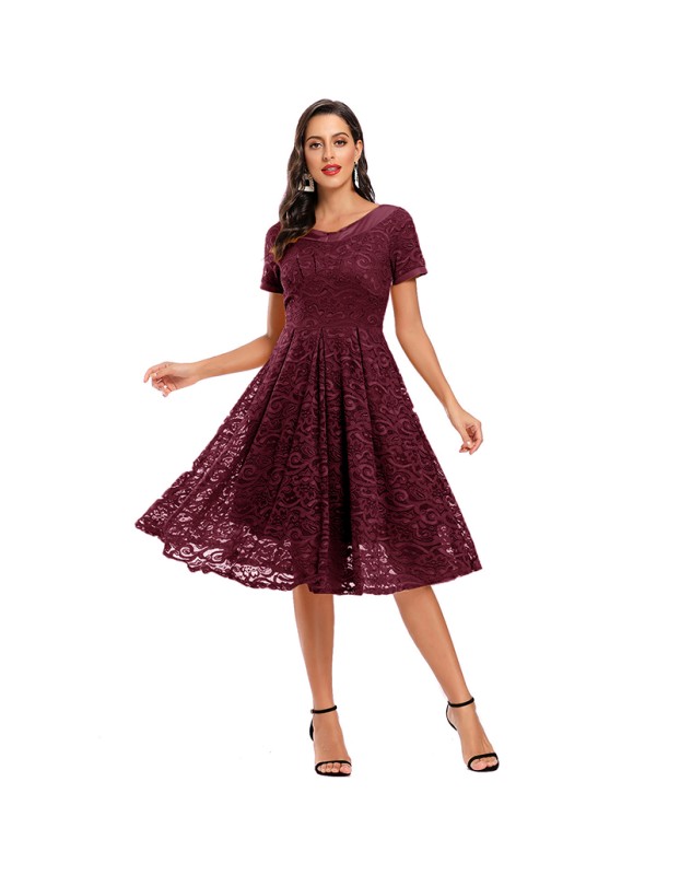 Autumn Short Sleeve Evening Elegant Female Lace Weeding Dress CD1783
