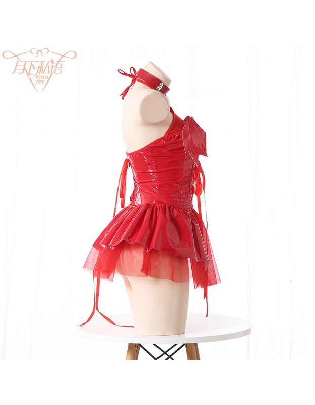 Women Imp Bat Patent Leather Witch Dress Costume Daemon Uniform Cosplay FSM096