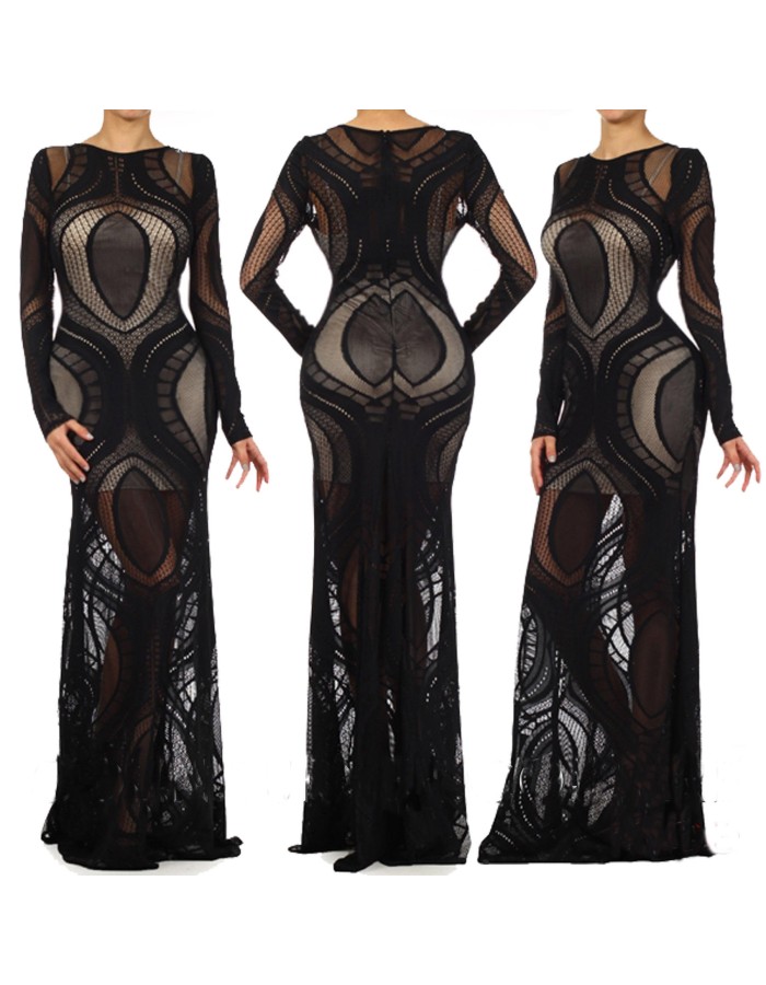 Long Sleeve Black Maxi Dress M30072