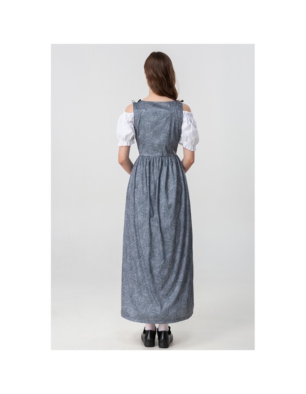 Square Collar Tie Horn Sleeve Swing Skirt Stage Performance Dress YM0916
