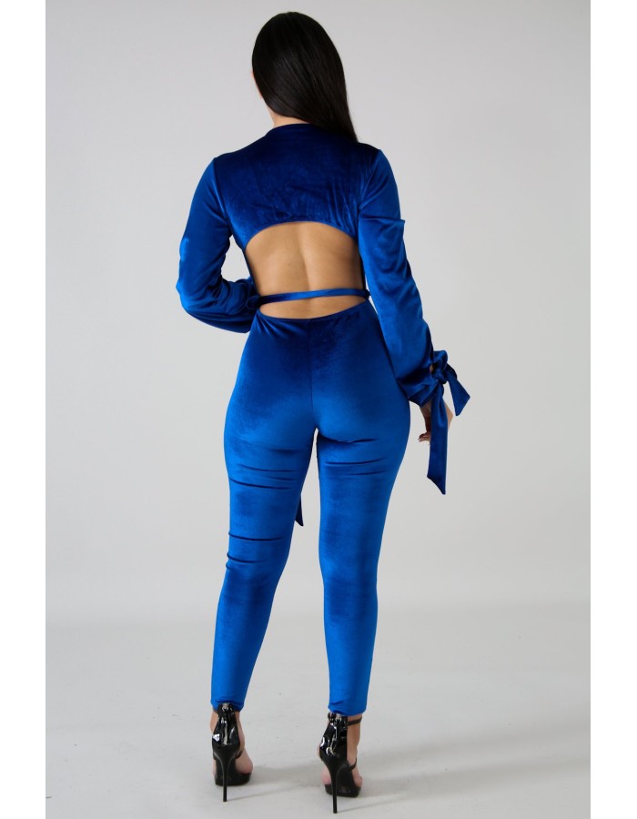Sexy Jumpsuit Bandage V-neck long-sleeve Velvet sexy backless jumpsuit M8290