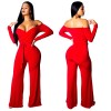 Hot Red Sexy V Neck Jumpsuit M8327