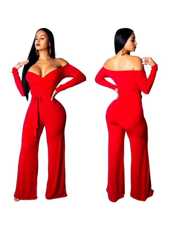 Hot Red Sexy V Neck Jumpsuit M8327