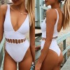 Deep V Neck Sexy Black White Women Hollow Out One Pieces Swimsuit XM1001