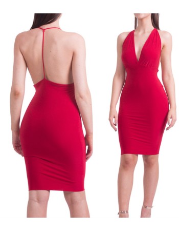 Red Open Back Bodycon Midi Dress M2341