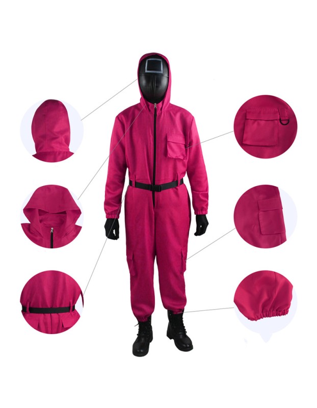 Adult Squid Game Villain Red Jumpsuit Halloween Cosplay Costume Round Six Square Masks Outfits