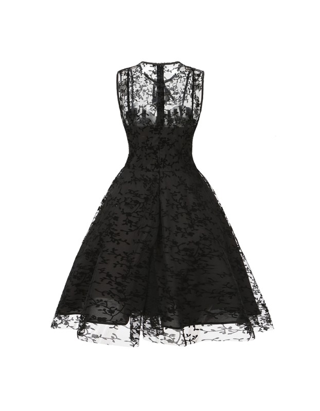Women Gauze Embroidery Waist Sleeveless Lolita Court Swing Midlength Dress 5122