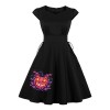 2023 Hepburn Style Embroidery Halloween Big Swing Crew-neck Vintage Dress 1986