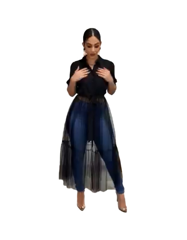 One Piece Stand Collar Women Sexy Shirt Midi Dress M8596