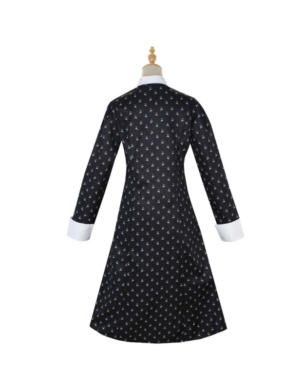 Halloween Wednesday Adams Family Costume Black Print Dress Cosplay YFZ411