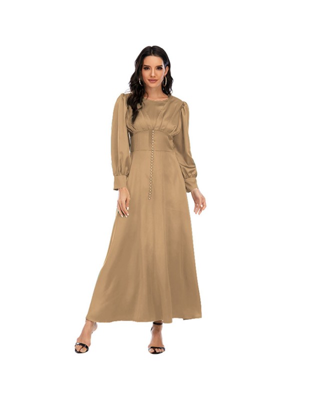 Woman Soft Long Sleeve Shapewear Elegant Satin Maxi Muslim Dress 21412