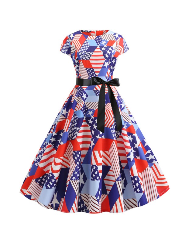 Note Print Summer Big Swing Women Clothing Star Dress JY13887