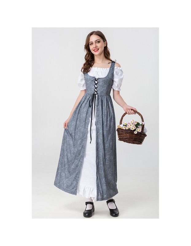 Square Collar Tie Horn Sleeve Swing Skirt Stage Performance Dress YM0916