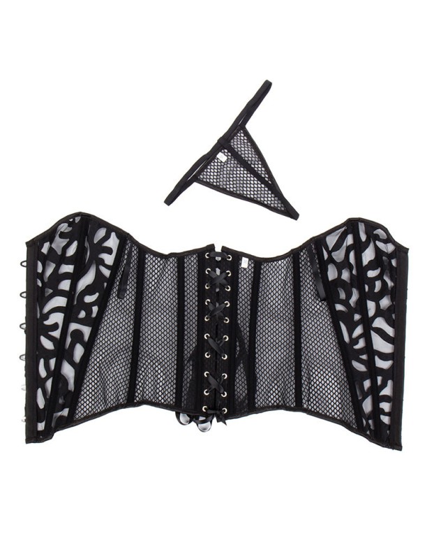 Sexy Black Mesh Overbust Corset M1312