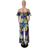 Women Summer Casual Boho Bandage Crop Top Floral Print Playsuit Romper M8417