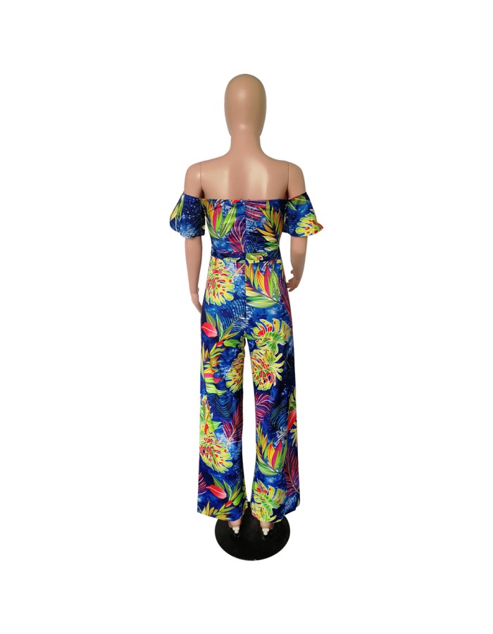 Women Summer Casual Boho Bandage Crop Top Floral Print Playsuit Romper M8417
