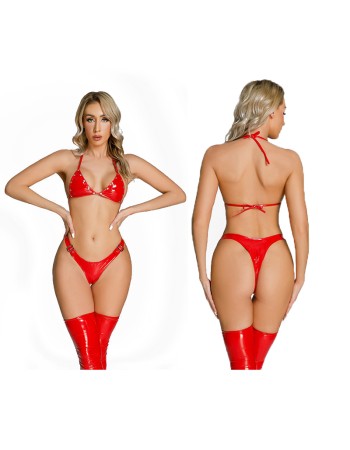 Patent Leather Nightclub Punk Three Point  High Pop Bright PU Underwear 68201