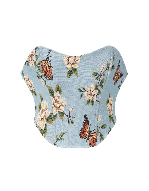 Belly Oil Painting Wind Corset Top Yarn Dyed Jacquard Fish Bone Waist Corset 22048