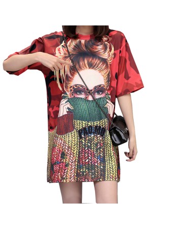 Casual Loose Cartoon Printed T Shirt Dress M8369
