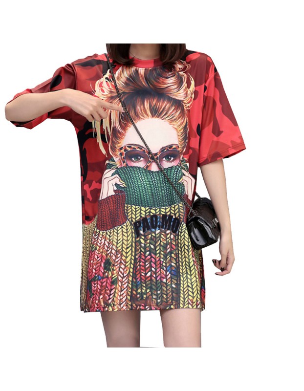 Casual Loose Cartoon Printed T Shirt Dress M8369