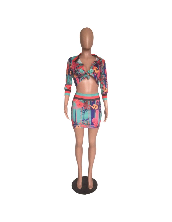 Ladies Floral Print Sexy Two Piece Set M9064