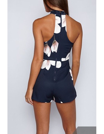 Floral Print Playsuit  Halter Floral Print Playsuit M8105