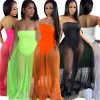 see-through with wrapped chest multicolor strapless summer net dress M30167