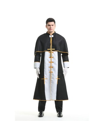 Halloween Black Party Male Priest Godfather Missionary Cosplay Costume XY82225