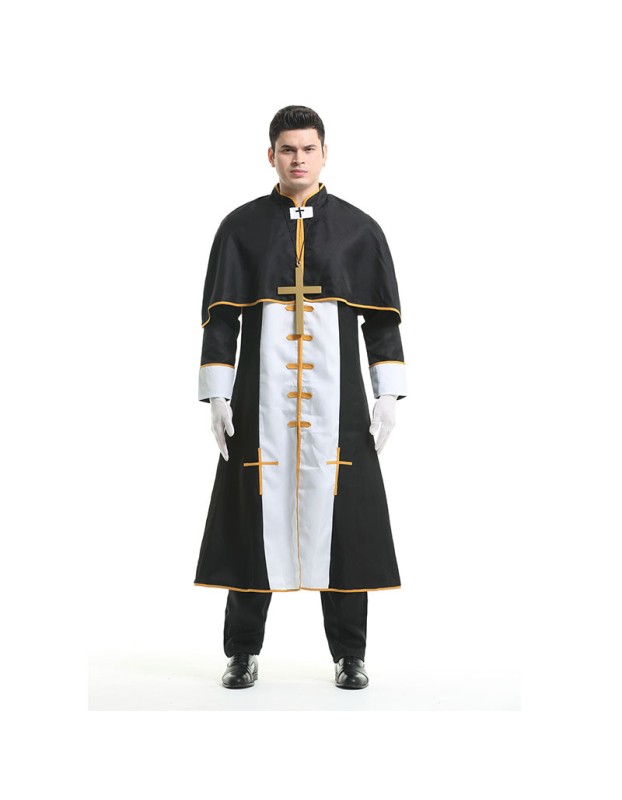 Halloween Black Party Male Priest Godfather Missionary Cosplay Costume XY82225