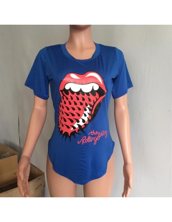 Fashion Women Big Mouth Printed Casual Wear T-shirts m8149