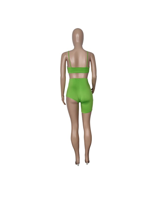 Sexy Tube Top Trendy Crop Top And Pants Solid Two Piece Set Short Set M050