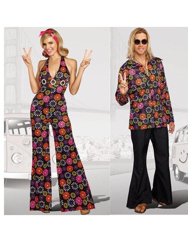 Women and Men 60s 70s Retro Hippie Disco Halloween Cosplay Costume  M40654
