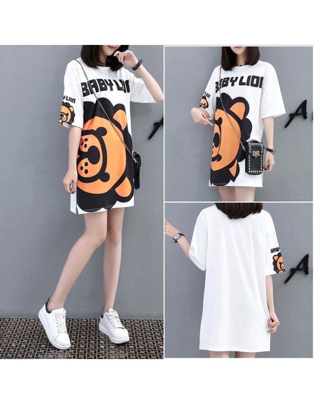 Casual Loose Cartoon Printed T Shirt Dress M8369