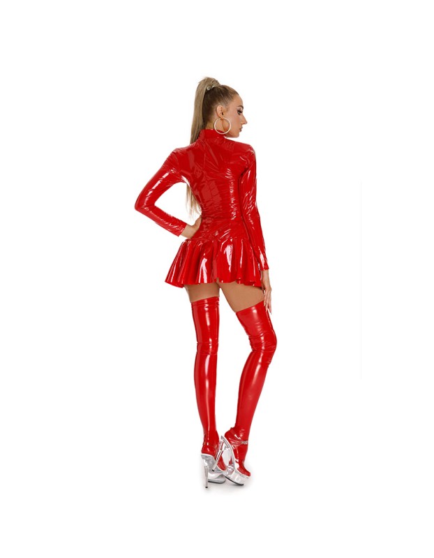 Long Sleeve Shiny Patent Leather Stage Nightclub One Piece Sexy Tight Leather Dress XX6391