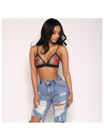 EMBROIDERY FLOWER MESH SLING LINGERIE BR001