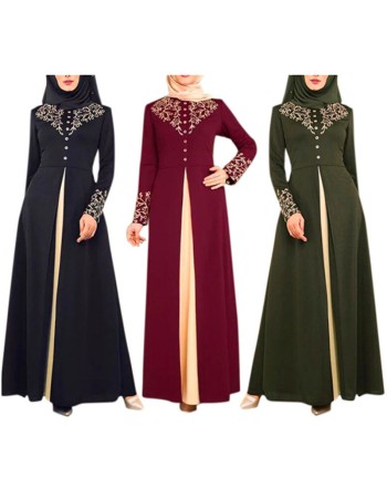 Bronzing Splicing Long Dress Color Contrast Slimming Temperament Dress 9008
