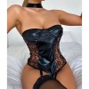 Sexy Mesh Women's Lace Bodysuit Patent Leather Halter Jumpsuit YSF10132