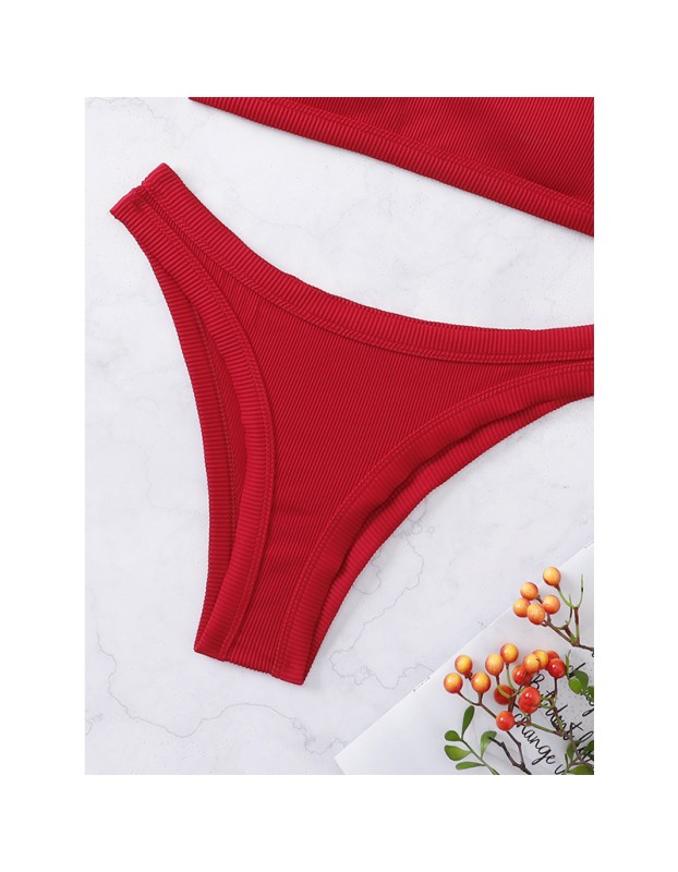 Women Sexy Red Swimsuit With Tie And Solid Color Bikini A2203