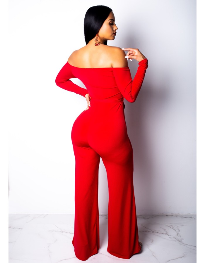 Hot Red Sexy V Neck Jumpsuit M8327