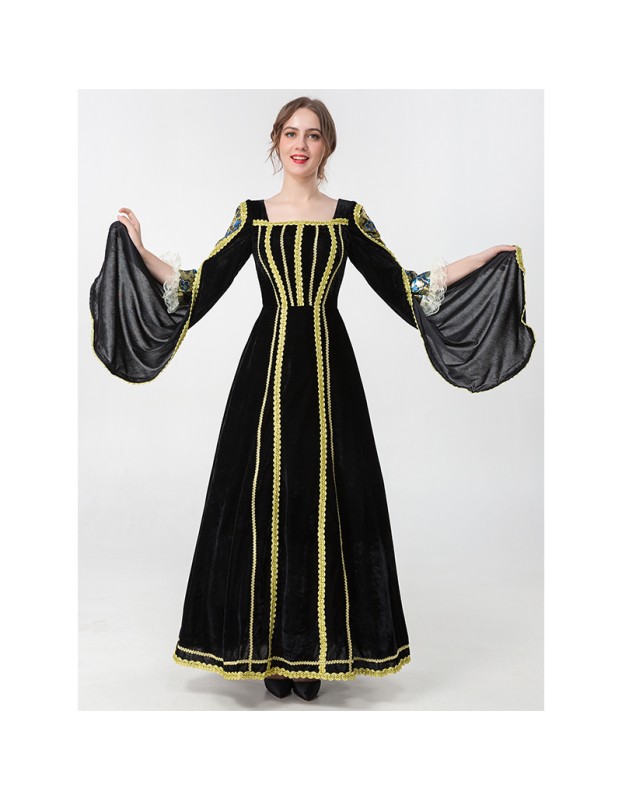 Medieval Court Witch Costume Cosplay Halloween Stage Performance Dress YM9307
