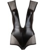 Women Sexy Deep V Leather Bodysuit Hollow-Out Mesh Lingerie  1119