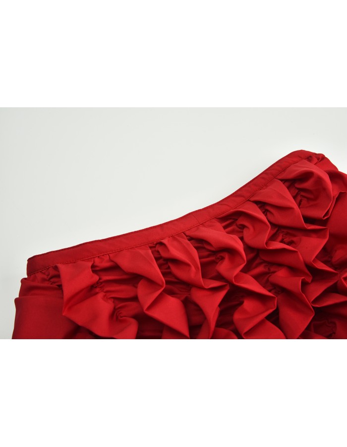 Women Lace Up 2 Layer Ruffles Tulle Asymmetrica Skirt M31714