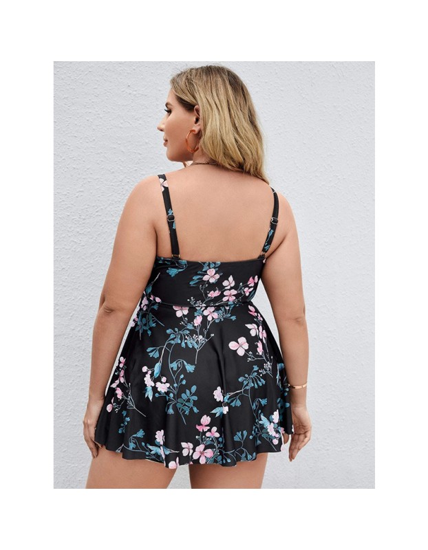 Slip Bikini Dress Flower Pattern Swimwear Summer Plus Size Swimsuit 627